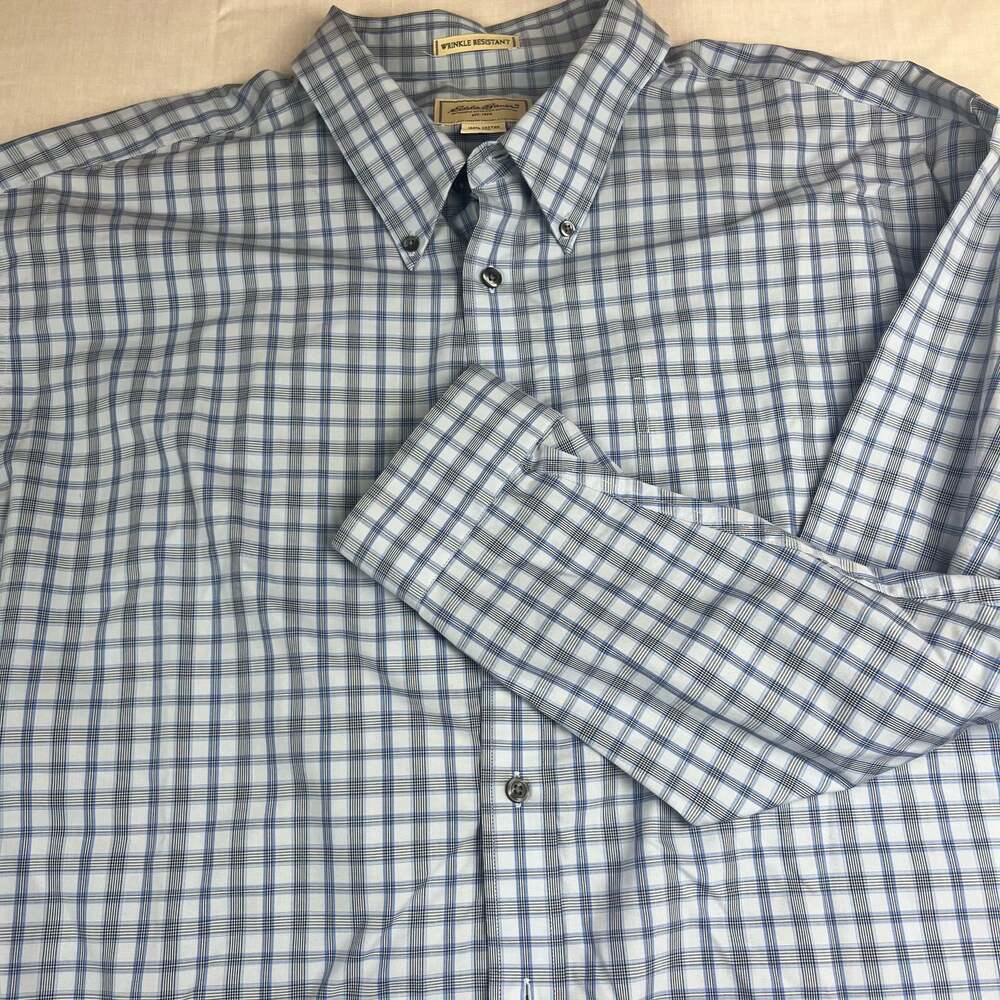 Eddie Bauer Button-Up Men's Plaid Flannel Mens 3XL Blue Cotton Wrinkle Free